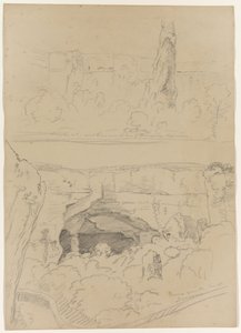 Rock, Tower Ruins and Cavern near the Ear of Dionysus, Syracuse, Sicily, 1842